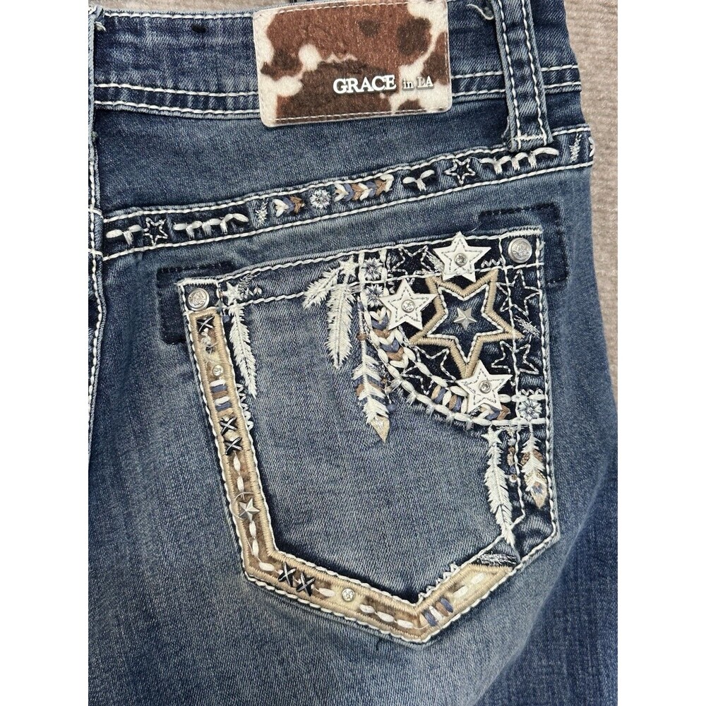 Grace in LA Easy Fit Jeans Womens 28 Western Wear Embroidered Stars Boot Cut